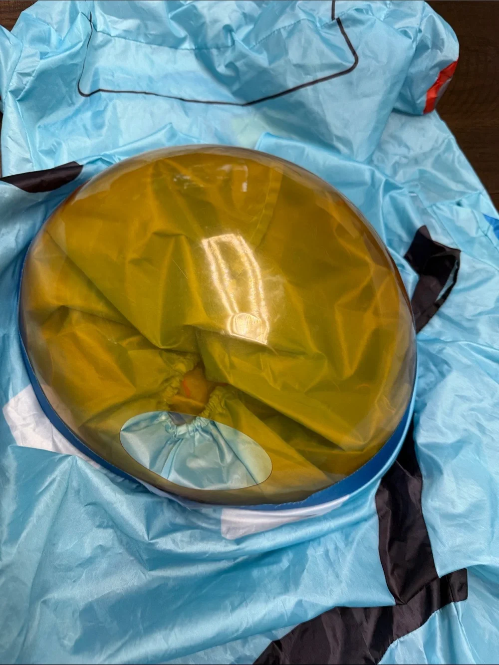 Kids Blue Space-Themed Inflatable One-Piece Footie with Yellow Visor